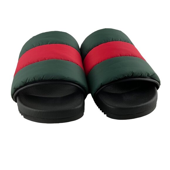 Gucci Women's Padded Web Slide Sandals Green & Red Nylon Sz 39 - Picture 3 of 10